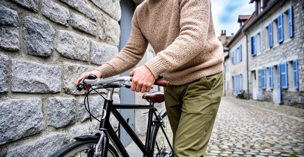 Personne ajustant la selle d'un vélo de location à Annecy